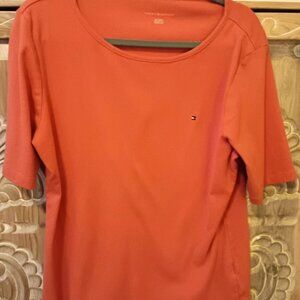 Tommy Hilfiger Logo Cotton Rosy Pink Pullover Top Size XL. Round neckline